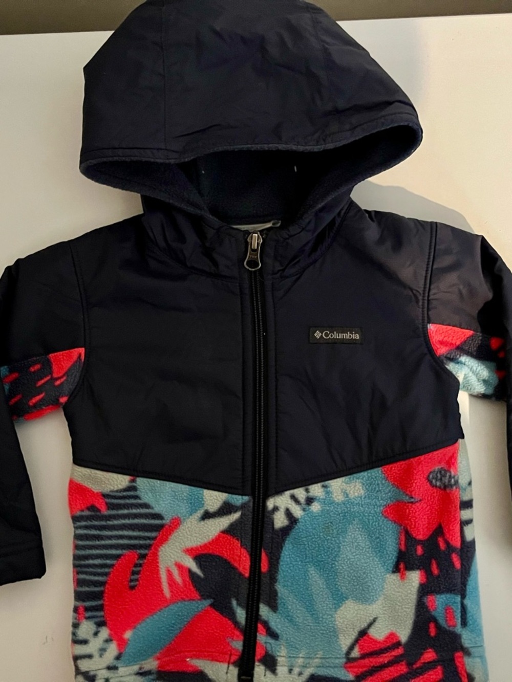 Columbia Navy Jacket with Bright Floral Fleece